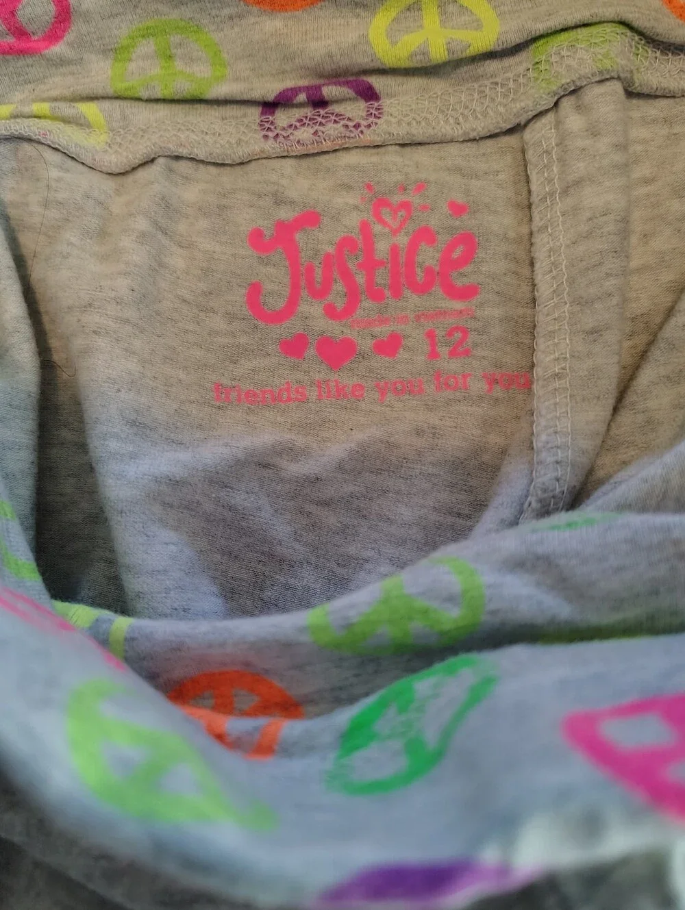 Nwot Justice Peace Love Gray Neon Color Silver Glitter Tank Pants Set Size 12